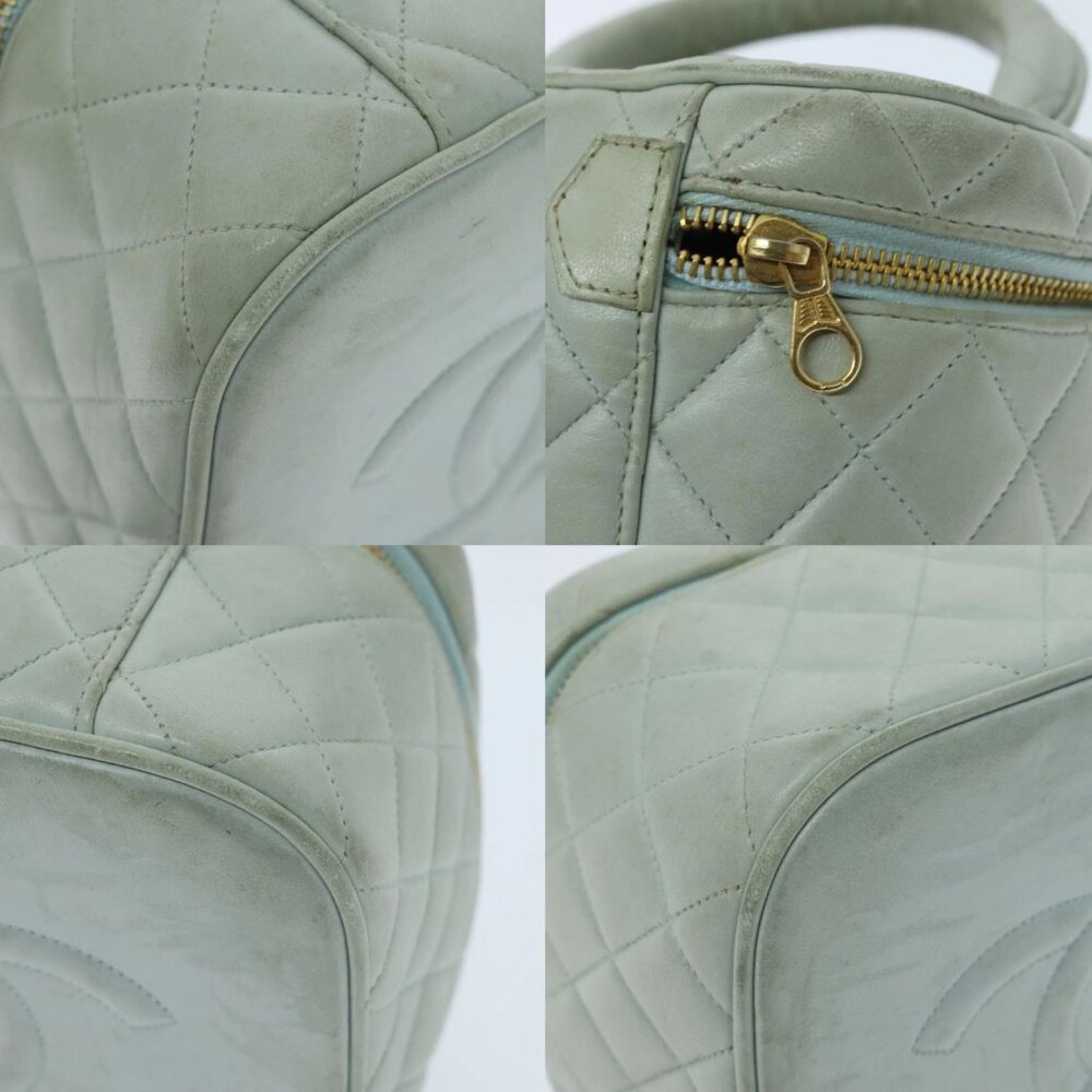 CHANEL Matelasse Vanity Cosmetic Pouch Lamb Skin Blue Gold CC Auth yk15445 - Picture 16 of 16